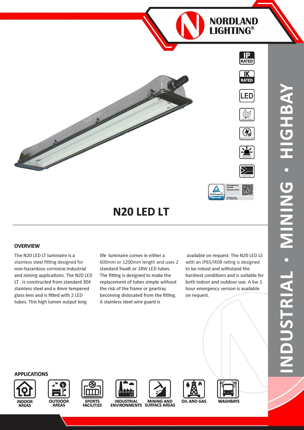 NL45 Nordland N20-LED LT Stainless Steel Luminaire